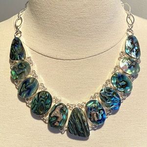 Sterling Silver Blue Green Abalone Shell Necklace